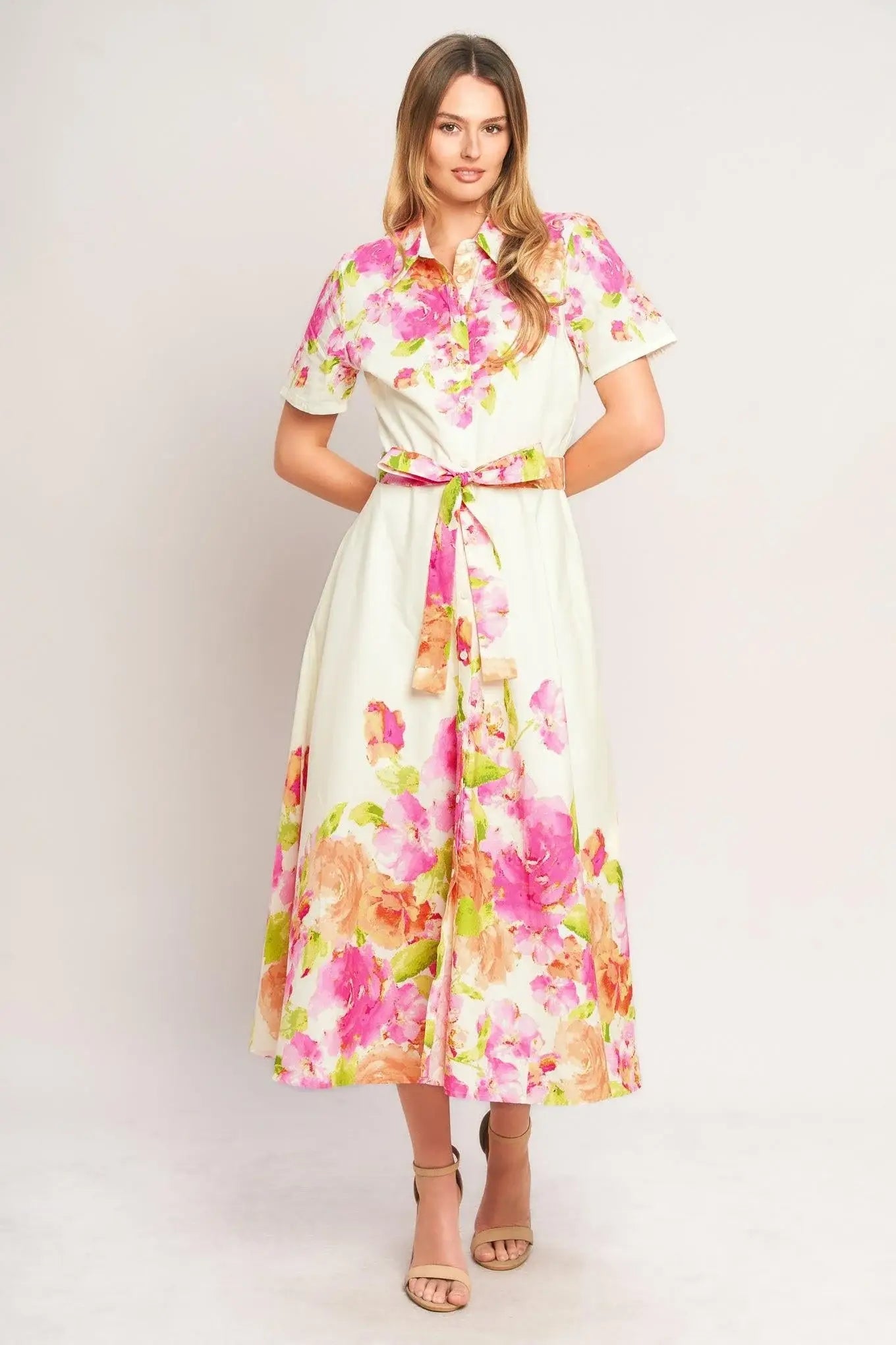 PEONY BLOOM WOVEN MIDI DRESS - Flying Tomato - Flyclothing LLC