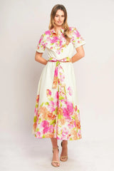 PEONY BLOOM WOVEN MIDI DRESS - Flying Tomato - Flyclothing LLC