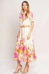PEONY BLOOM WOVEN MIDI DRESS - Flying Tomato - Flyclothing LLC