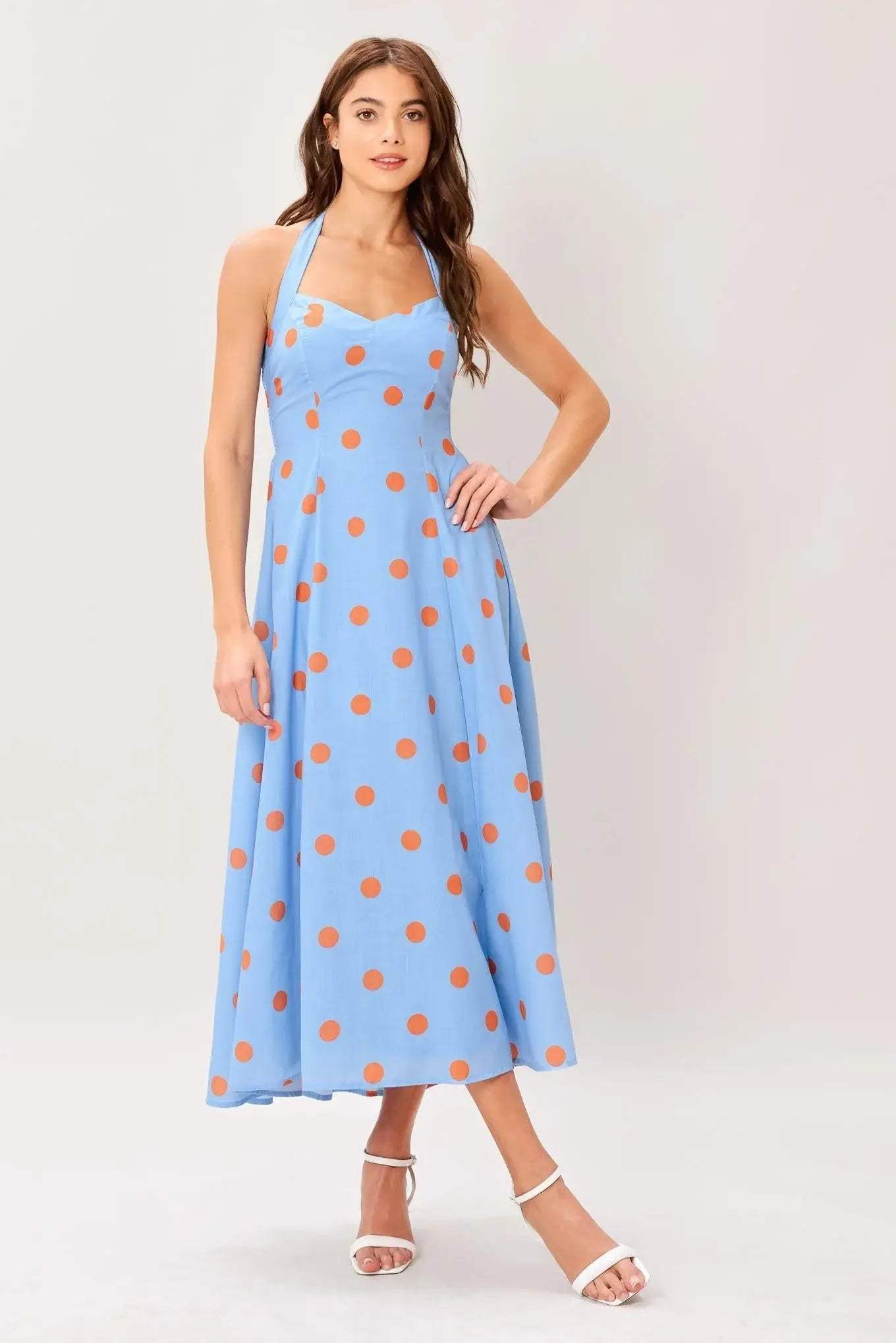 COTTON CANDY SKY DOT WOVEN MIDI DRESS - Flying Tomato - Flyclothing LLC