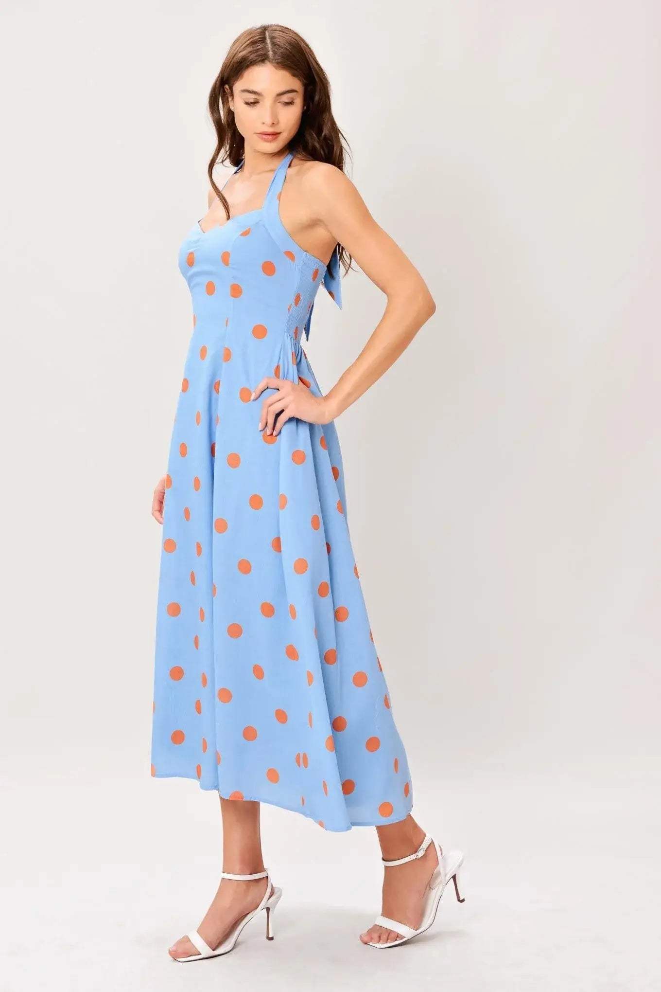 COTTON CANDY SKY DOT WOVEN MIDI DRESS - Flying Tomato - Flyclothing LLC