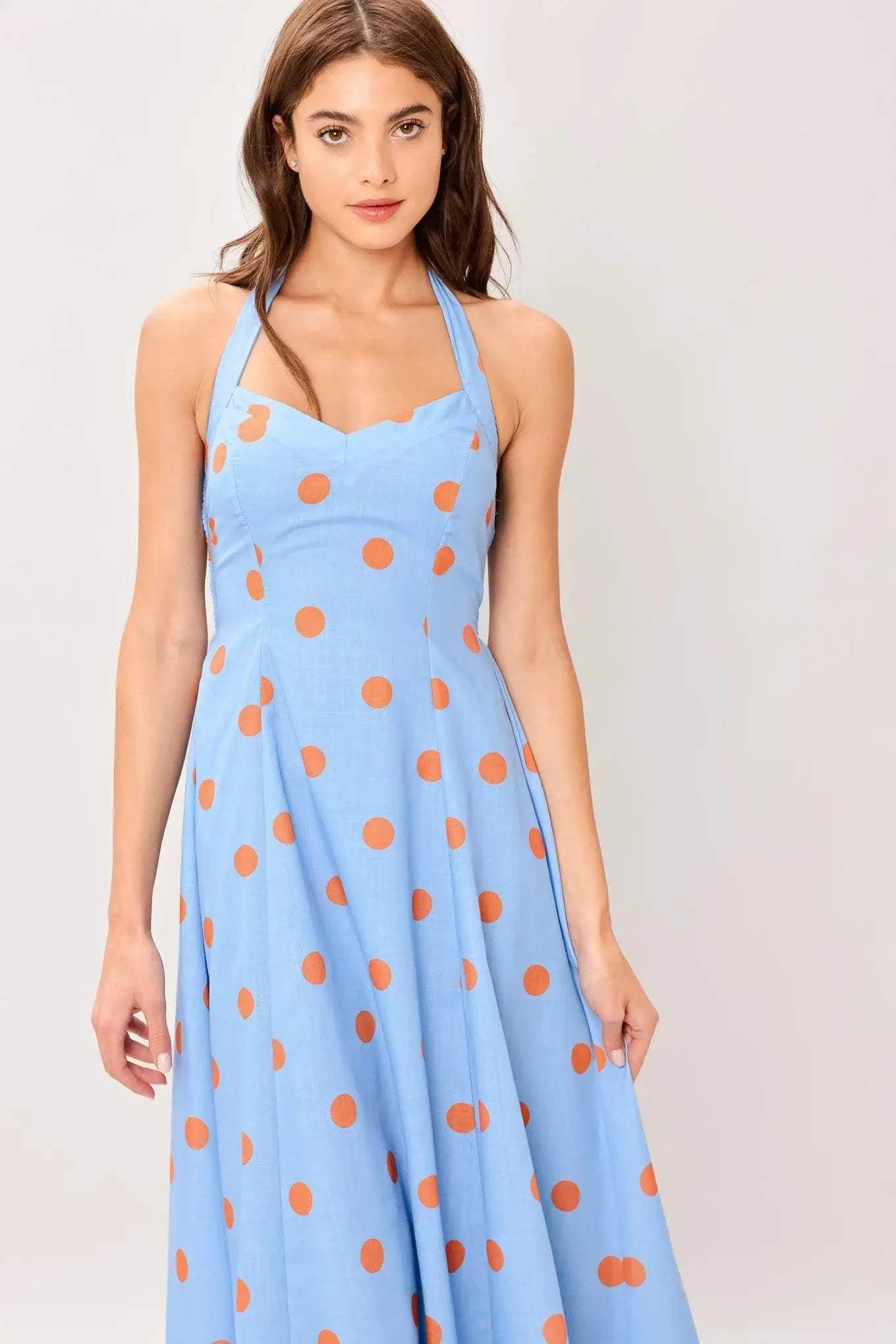 COTTON CANDY SKY DOT WOVEN MIDI DRESS - Flying Tomato - Flyclothing LLC