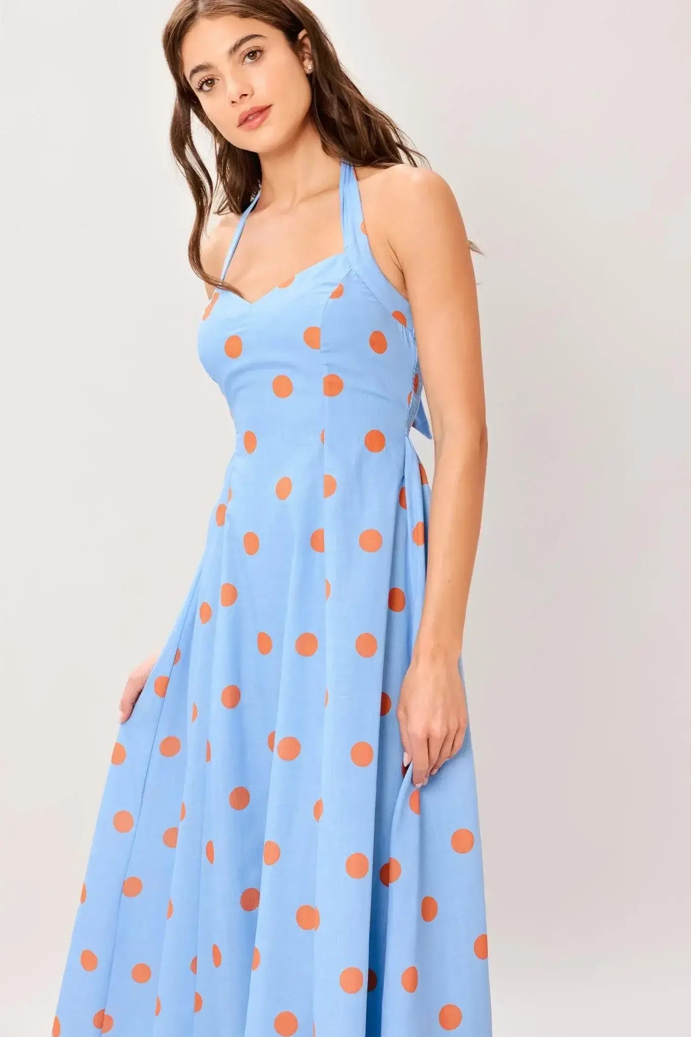 COTTON CANDY SKY DOT WOVEN MIDI DRESS - Flying Tomato - Flyclothing LLC