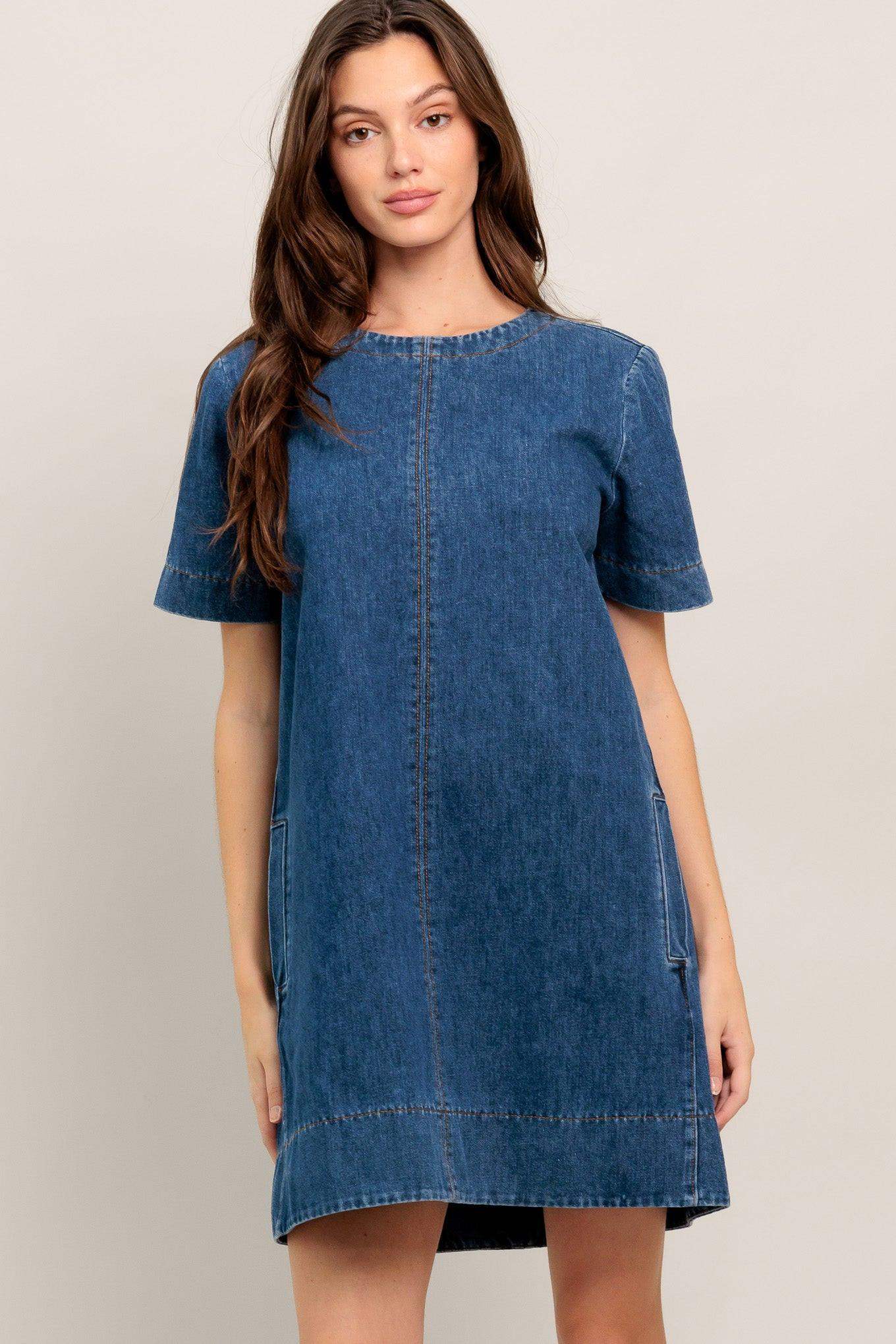 SIMPLY PUT TOGETHER DENIM MINI DRESS - Flying Tomato - Flyclothing LLC