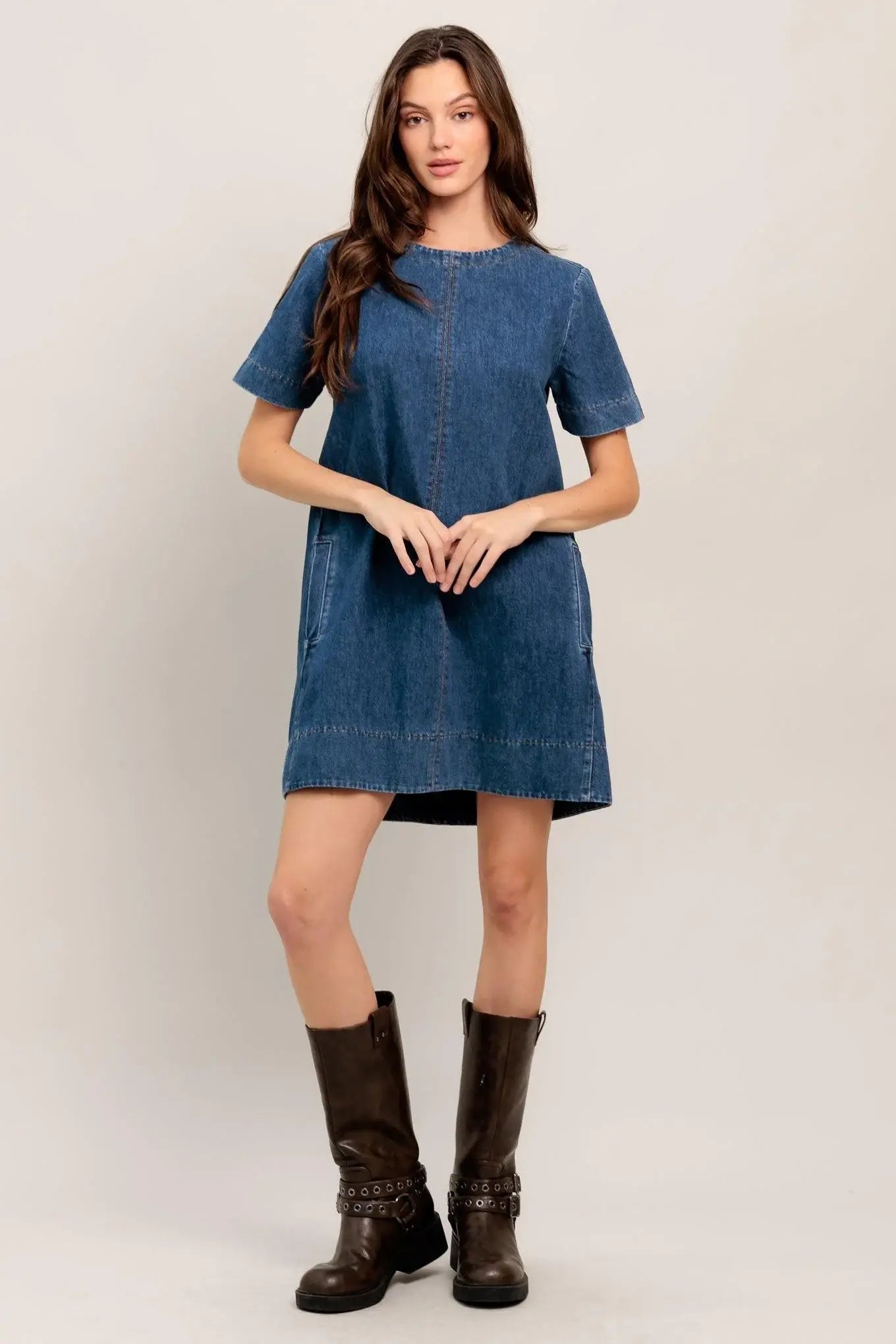 SIMPLY PUT TOGETHER DENIM MINI DRESS - Flying Tomato - Flyclothing LLC