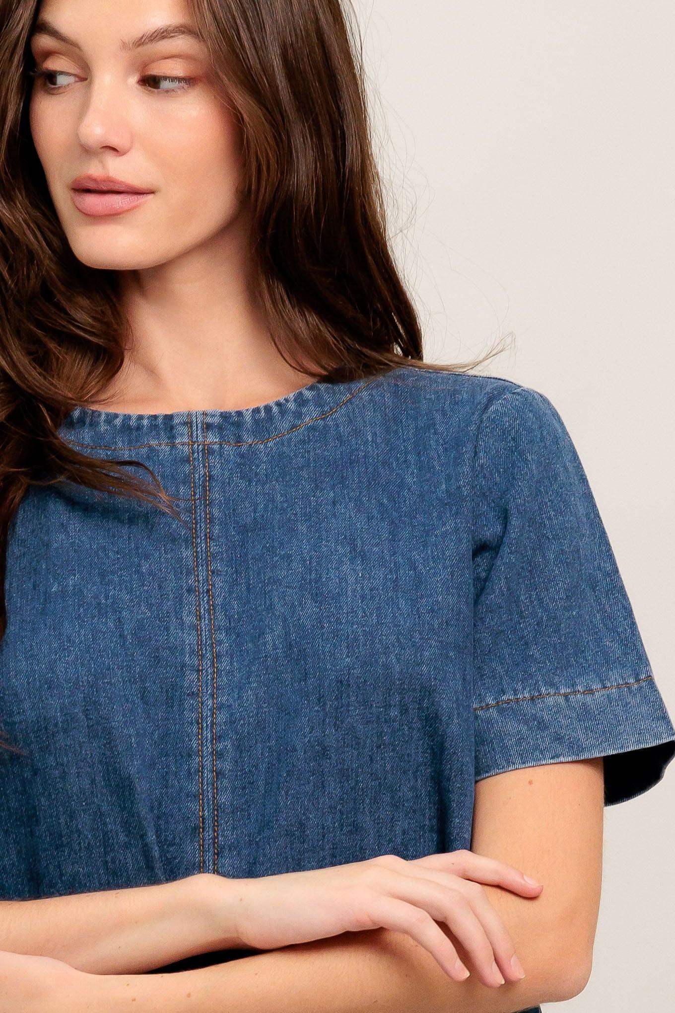 SIMPLY PUT TOGETHER DENIM MINI DRESS - Flying Tomato - Flyclothing LLC