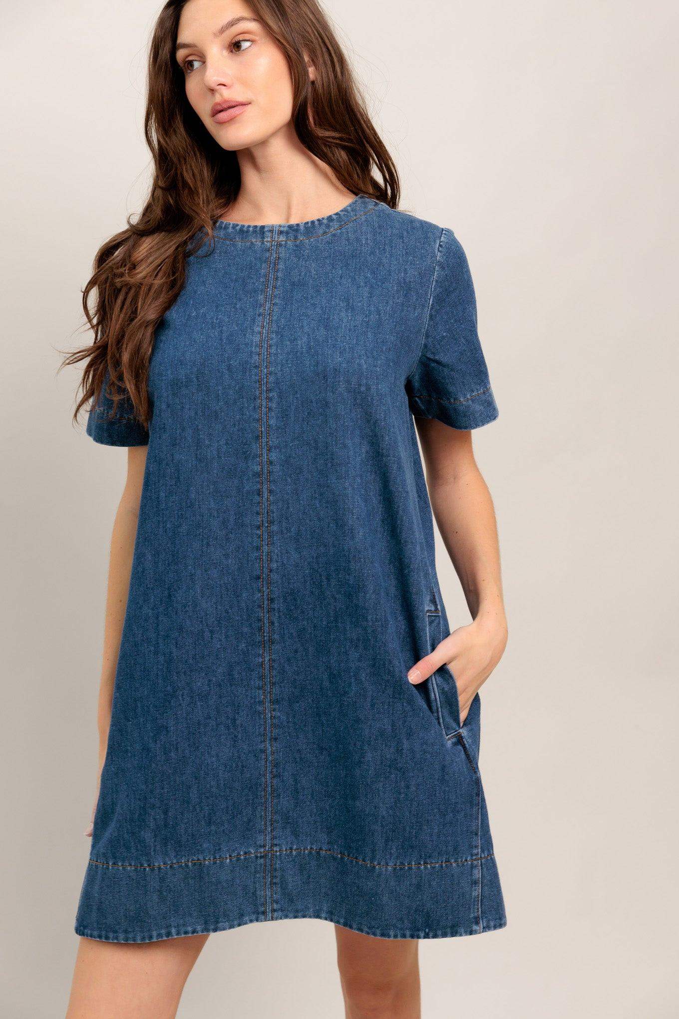 SIMPLY PUT TOGETHER DENIM MINI DRESS - Flying Tomato - Flyclothing LLC