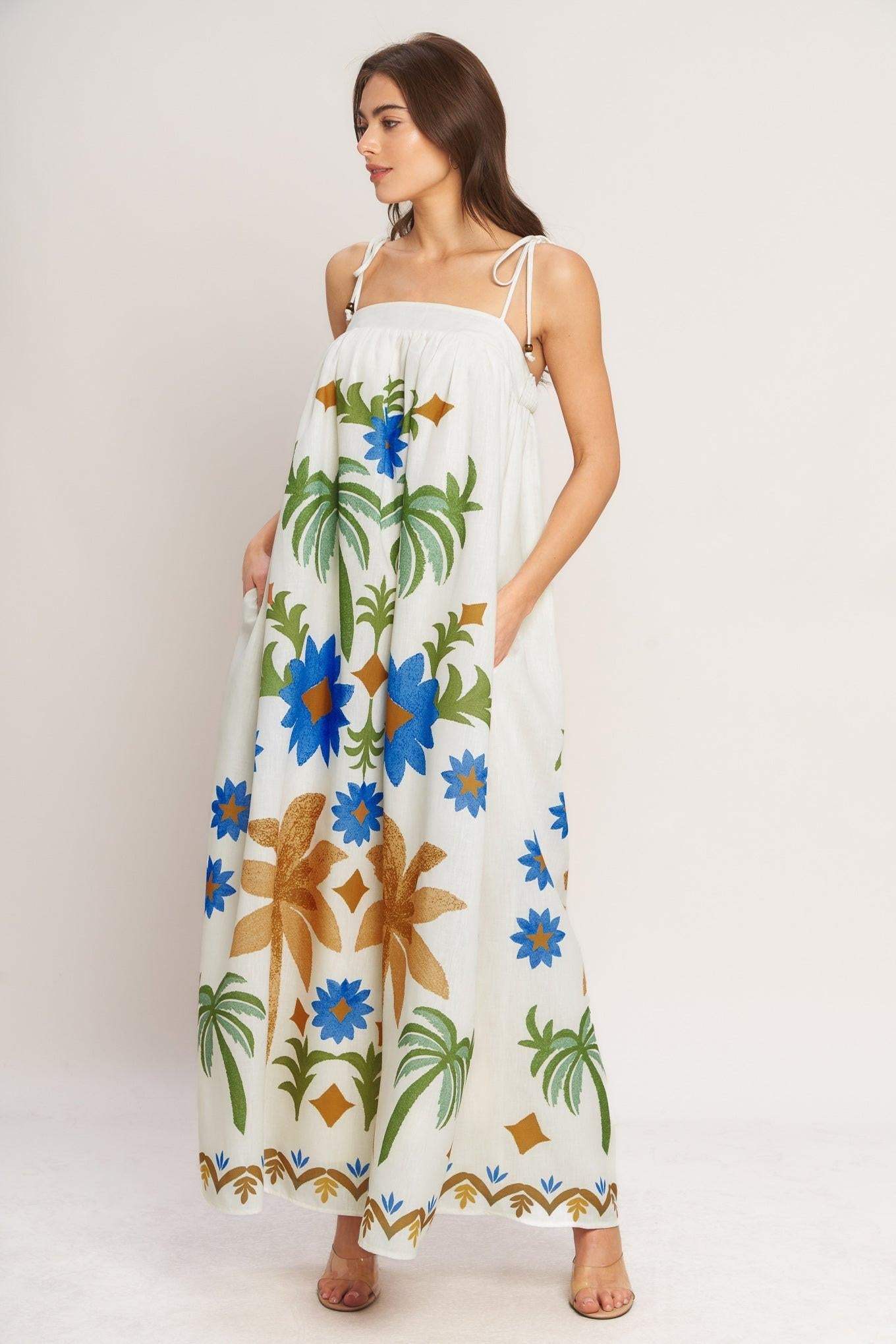 TROPIC ARTE FLOW WOVEN MAXI DRESS - Flying Tomato - Flyclothing LLC