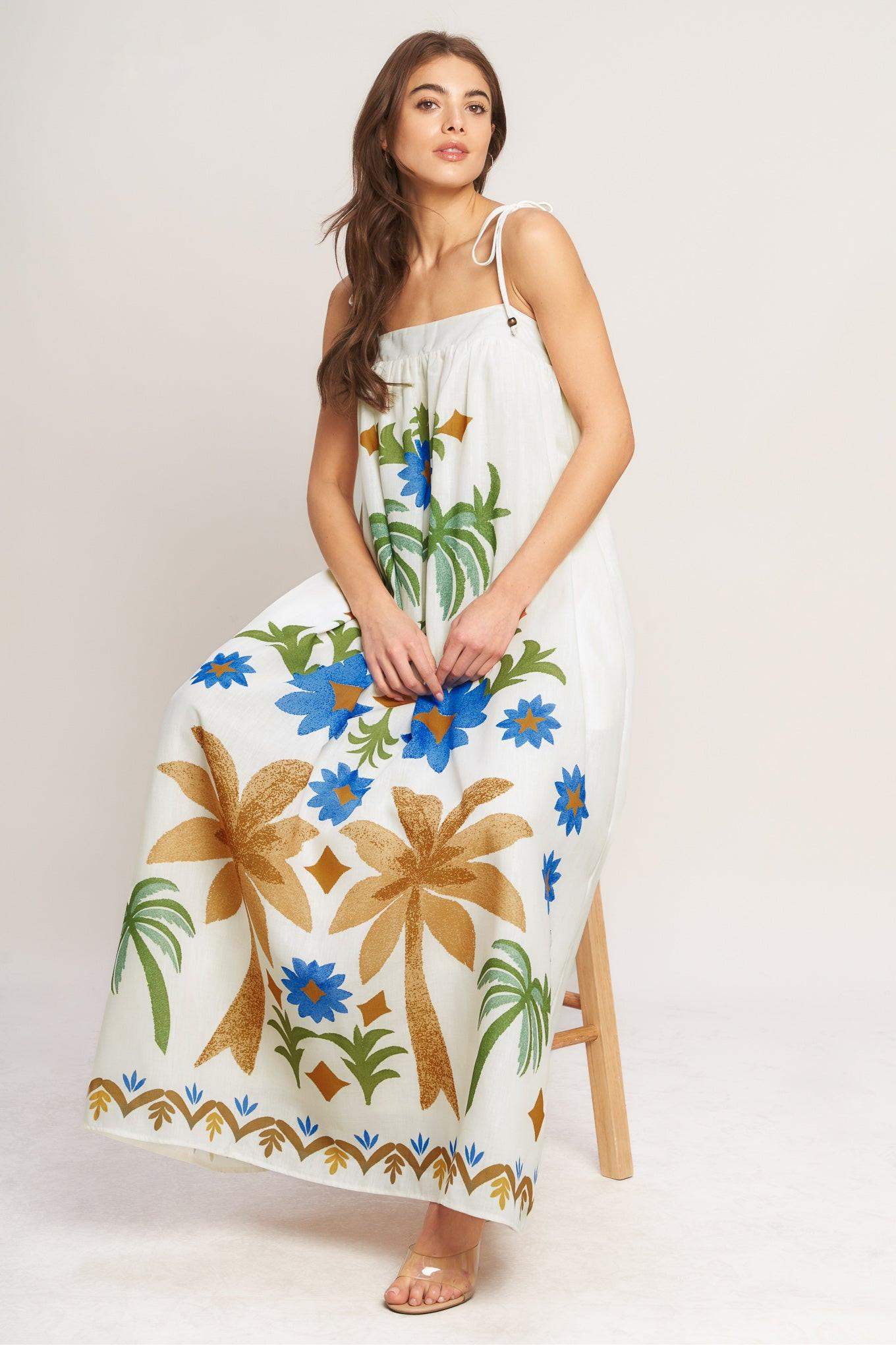 TROPIC ARTE FLOW WOVEN MAXI DRESS - Flying Tomato - Flyclothing LLC