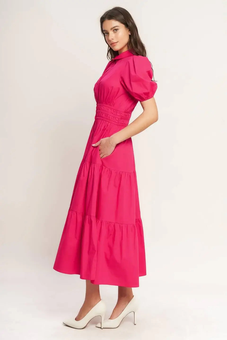SUGAR CLOUD WOVEN MIDI DRESS - Flying Tomato - Flyclothing LLC