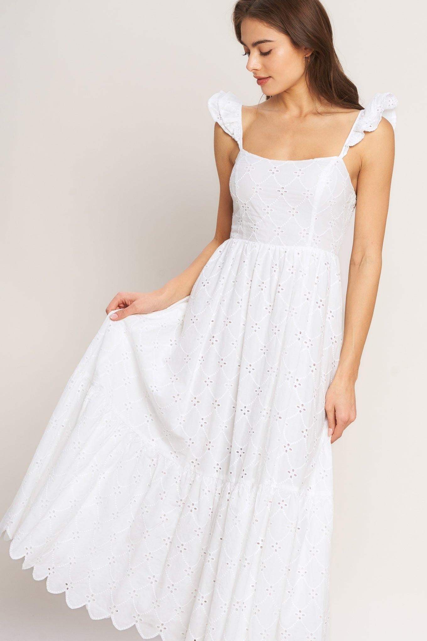 SWEET ESCAPE WOVEN EYELET MIDI DRESS - Flying Tomato - Flyclothing LLC