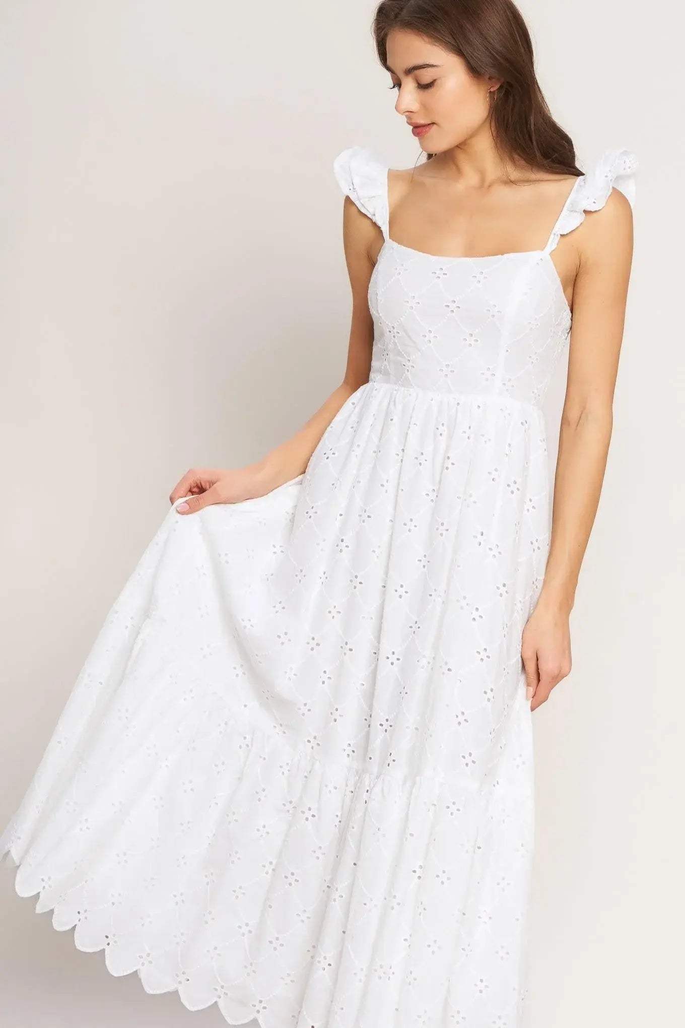 SWEET ESCAPE WOVEN EYELET MIDI DRESS - Flying Tomato - Flyclothing LLC