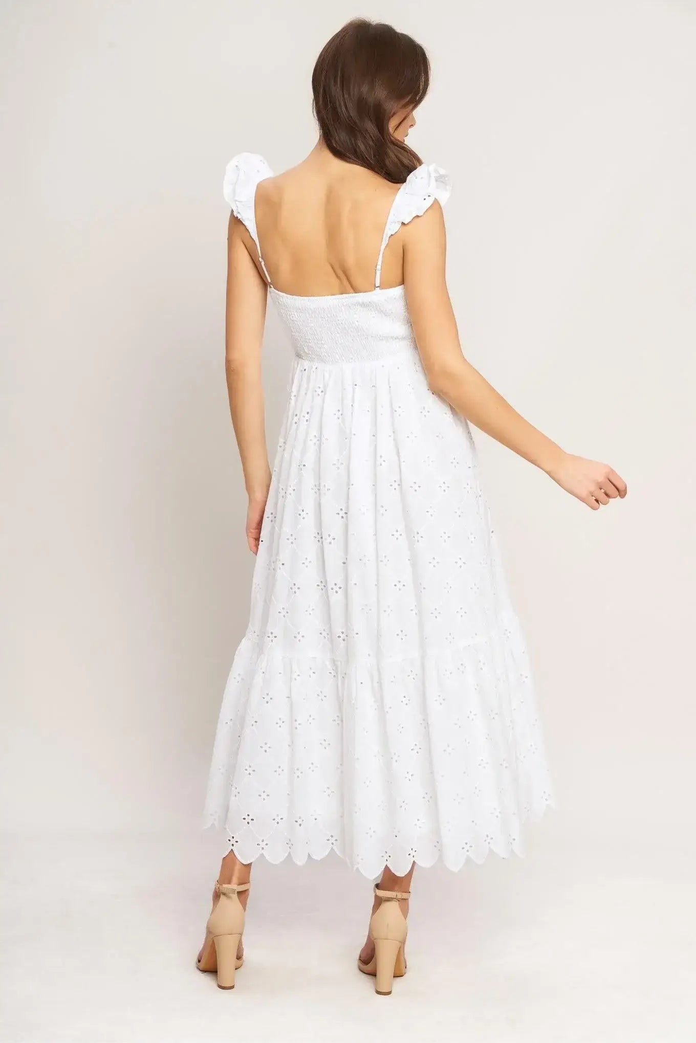 SWEET ESCAPE WOVEN EYELET MIDI DRESS - Flying Tomato - Flyclothing LLC