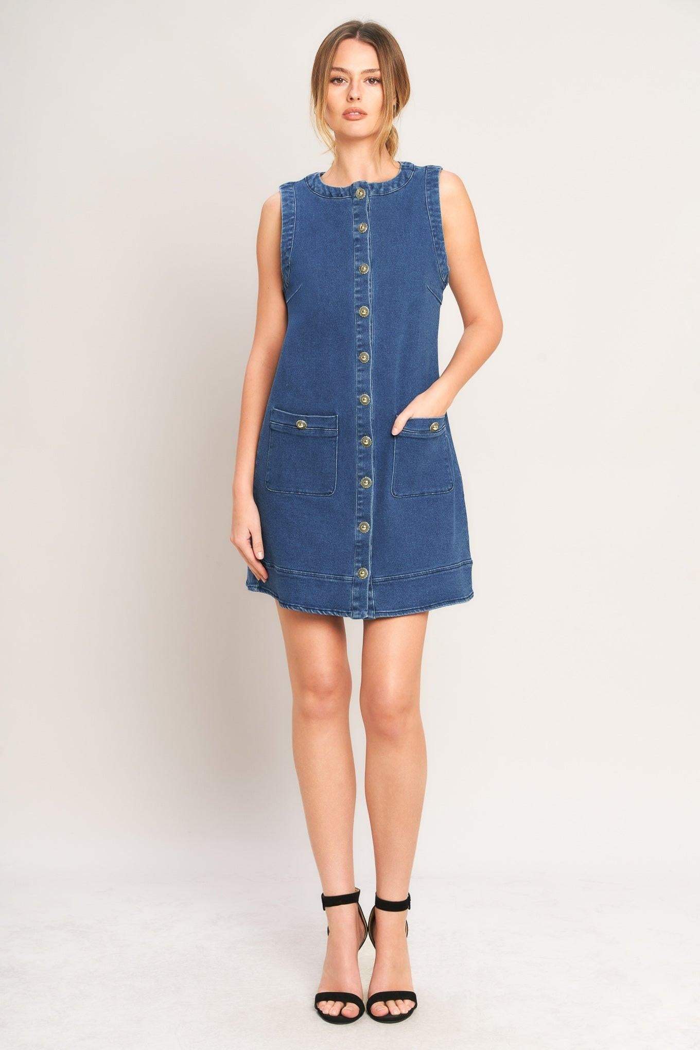 EVERYDAY ICON DENIM SHIFT DRESS - Flying Tomato - Flyclothing LLC