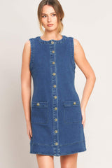 EVERYDAY ICON DENIM SHIFT DRESS - Flying Tomato - Flyclothing LLC