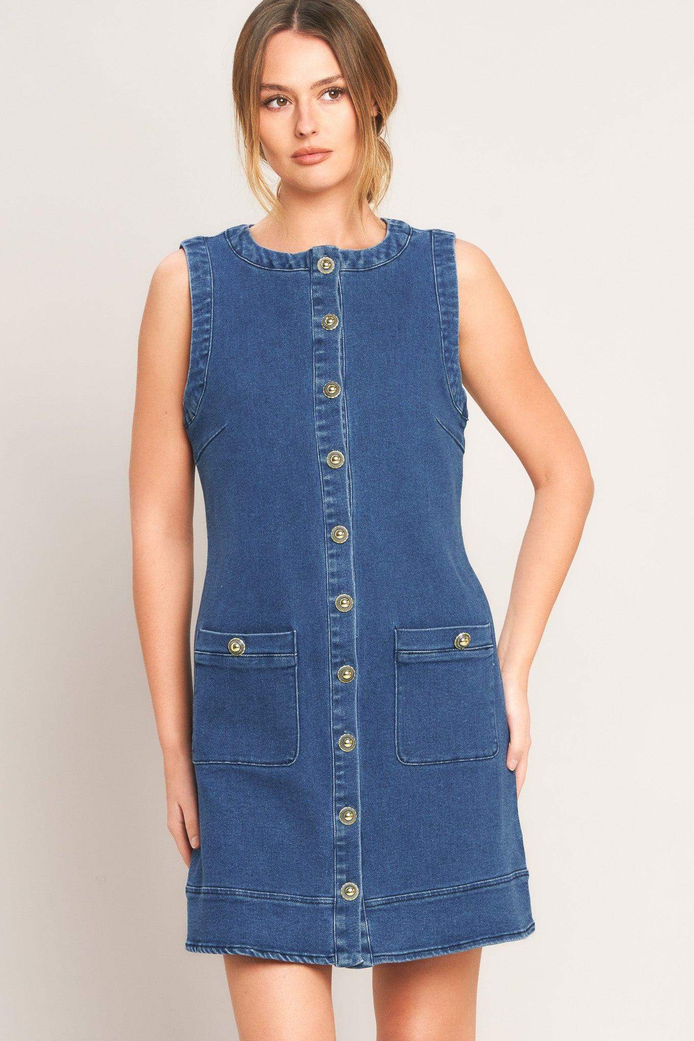 EVERYDAY ICON DENIM SHIFT DRESS - Flying Tomato - Flyclothing LLC