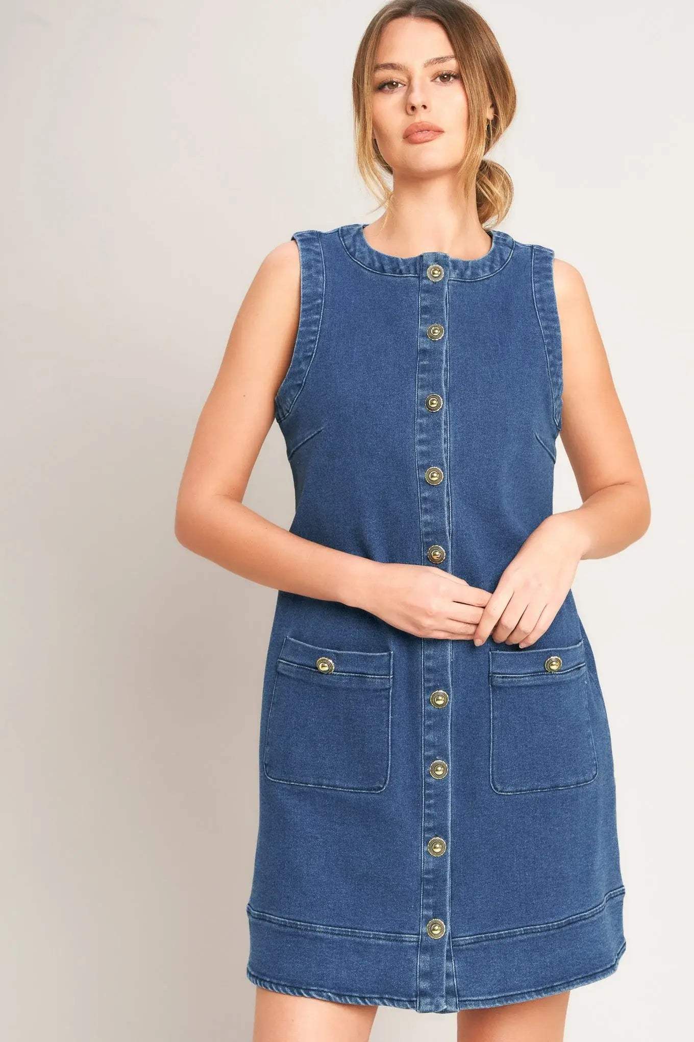 EVERYDAY ICON DENIM SHIFT DRESS - Flying Tomato - Flyclothing LLC