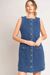 EVERYDAY ICON DENIM SHIFT DRESS - Flying Tomato - Flyclothing LLC