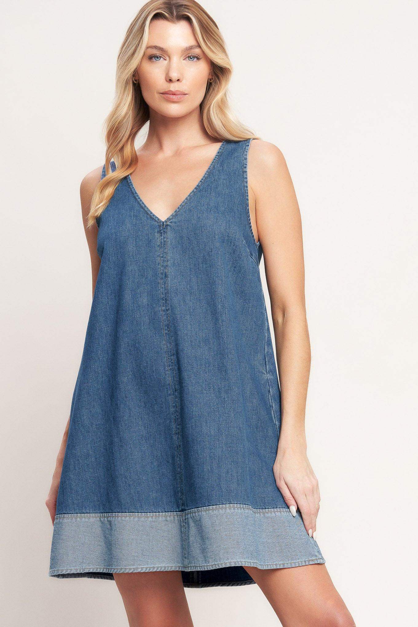 MAIN STREET DENIM MINI DRESS - Flying Tomato - Flyclothing LLC