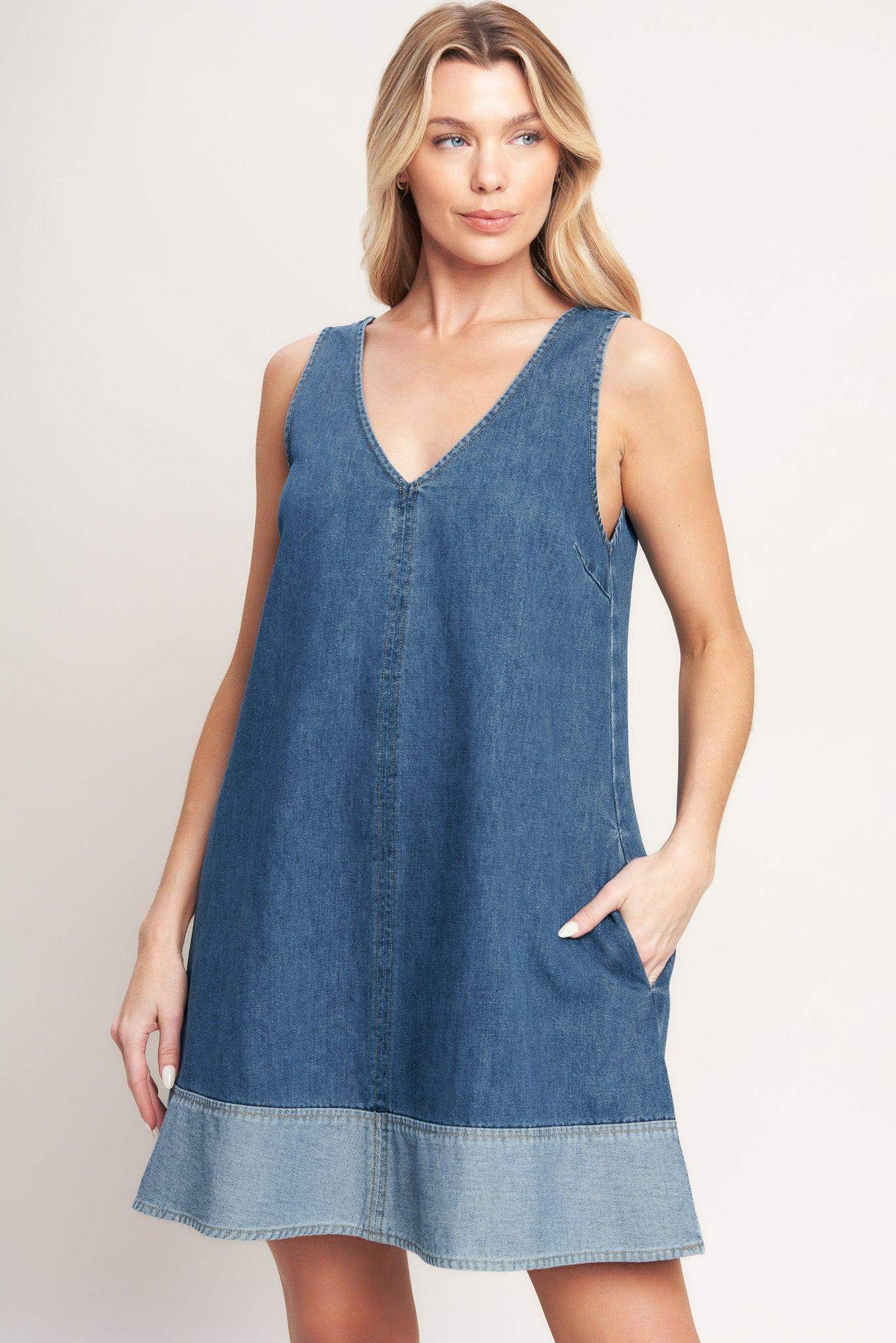 MAIN STREET DENIM MINI DRESS - Flying Tomato - Flyclothing LLC