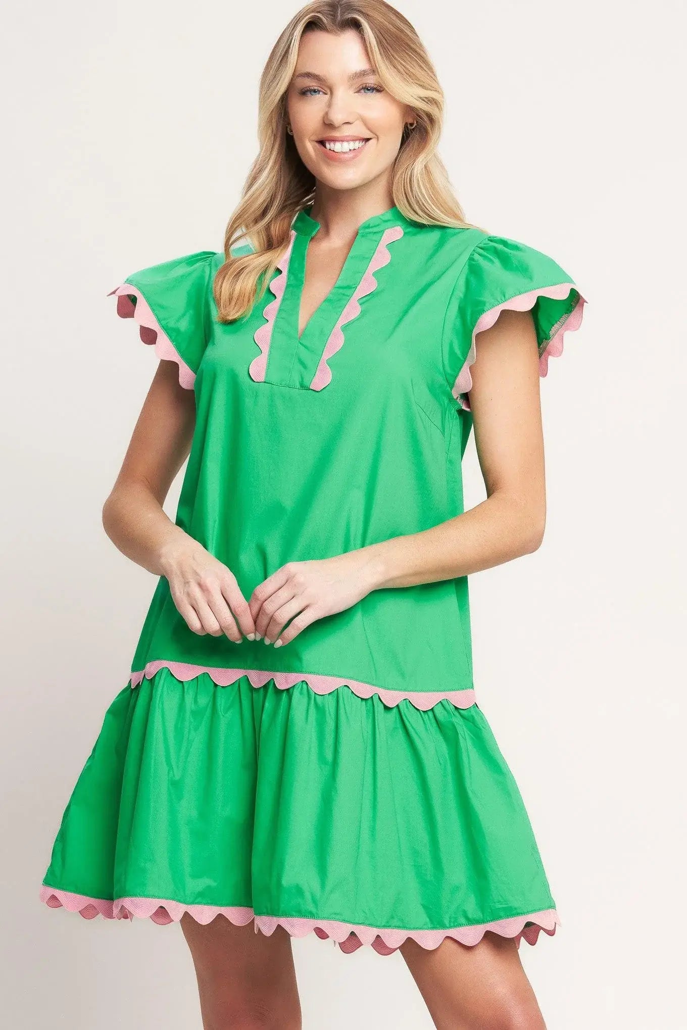 PRETTY IN GREEN WOVEN MINI DRESS - Flying Tomato - Flyclothing LLC