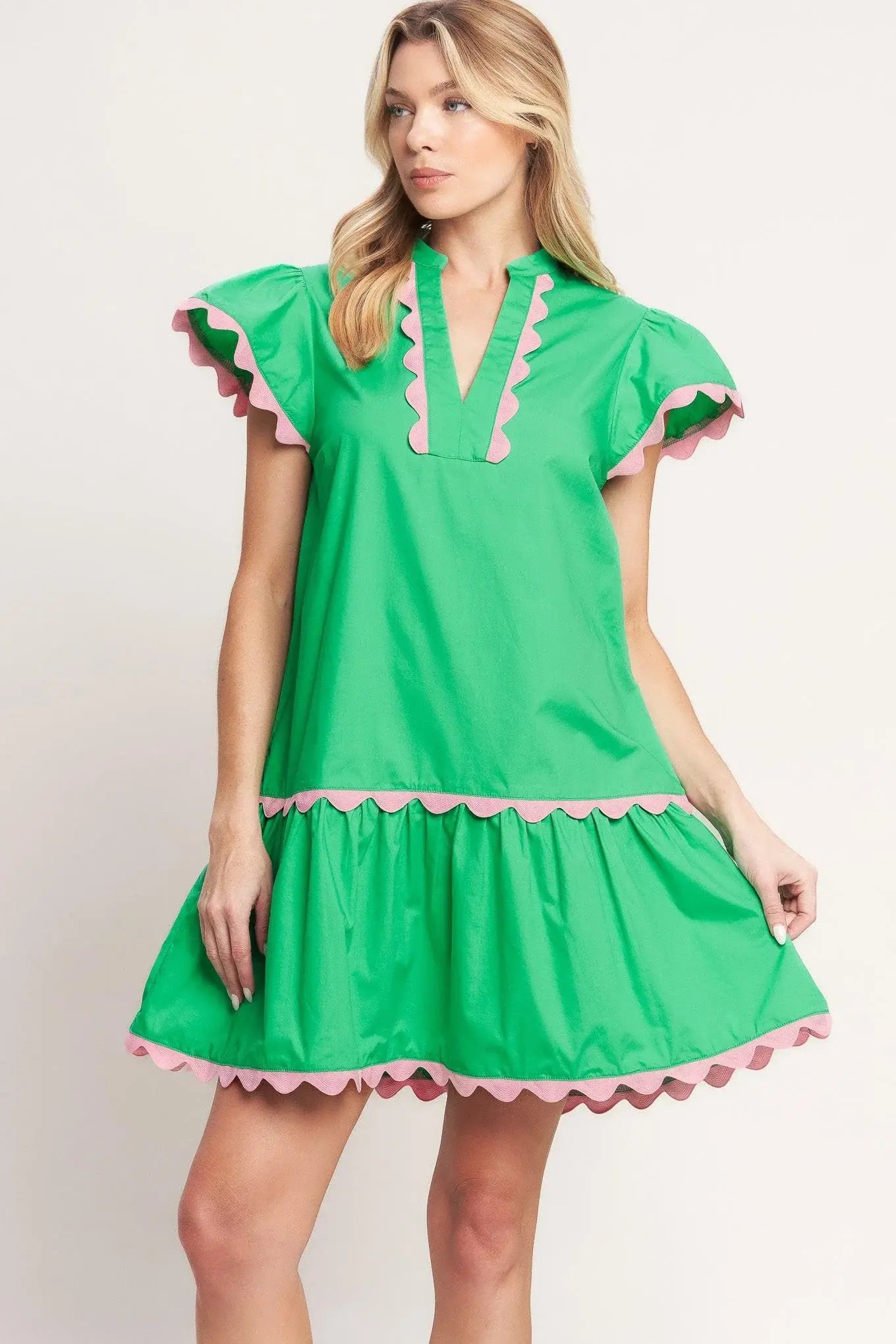 PRETTY IN GREEN WOVEN MINI DRESS - Flying Tomato - Flyclothing LLC