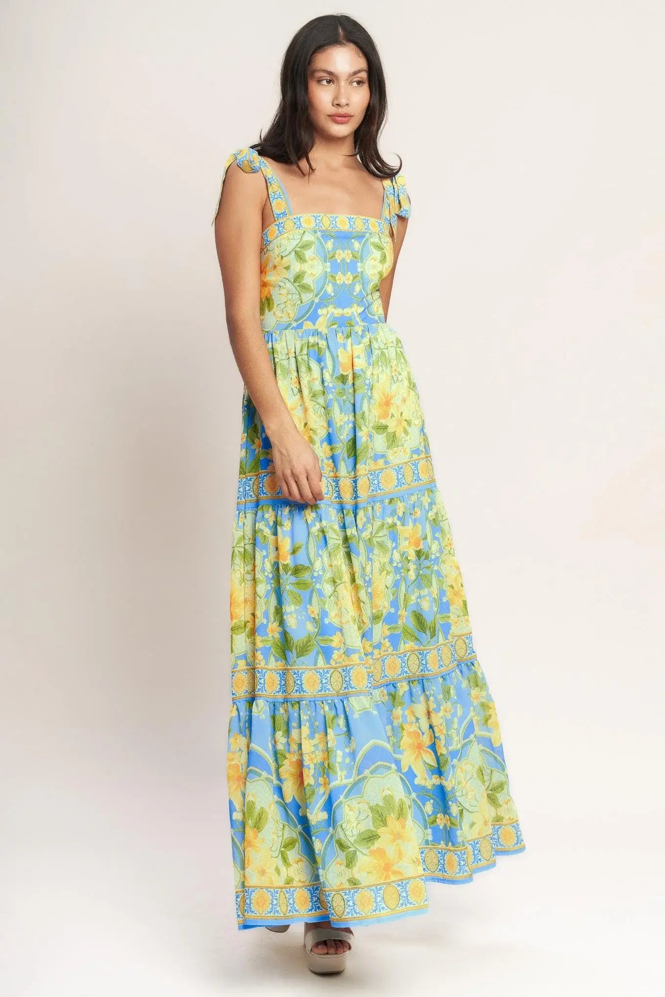 GOLDEN HOUR BLOOM WOVEN MAXI DRESS - Flying Tomato - Flyclothing LLC