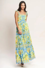 GOLDEN HOUR BLOOM WOVEN MAXI DRESS - Flying Tomato - Flyclothing LLC