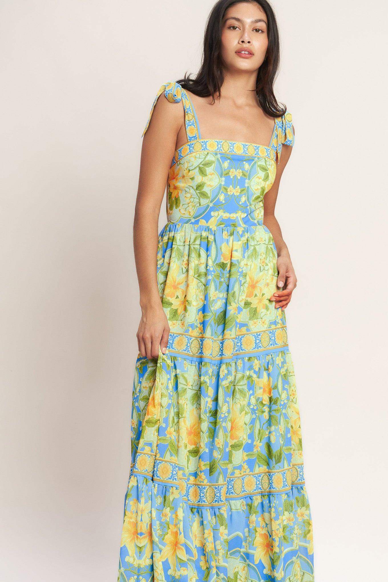 GOLDEN HOUR BLOOM WOVEN MAXI DRESS - Flying Tomato - Flyclothing LLC