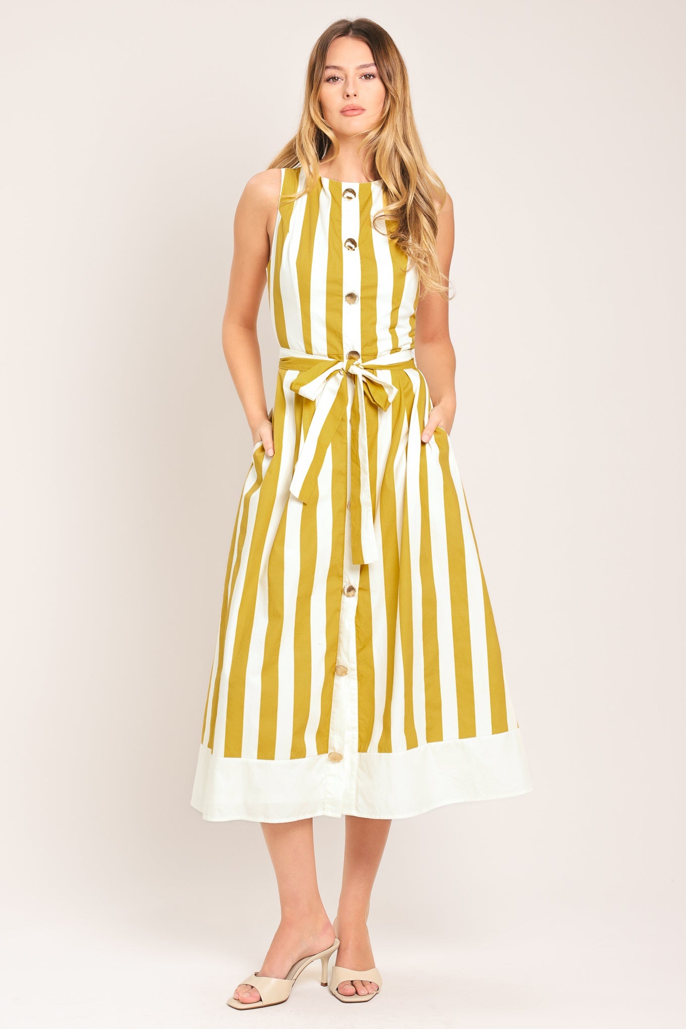 SUNSHINE STRIPE WOVEN MIDI DRESS