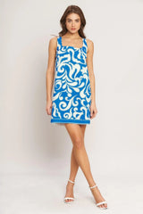 AZURE SWIRL WOVEN MINI DRESS - Flying Tomato - Flyclothing LLC