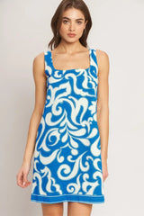 AZURE SWIRL WOVEN MINI DRESS - Flying Tomato - Flyclothing LLC