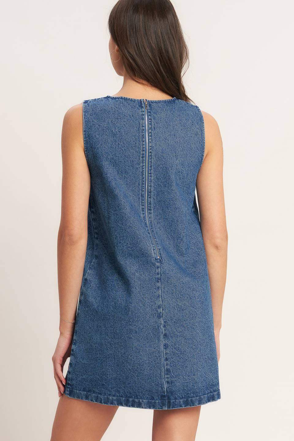ARTISAN-INSPIRED DENIM MINI SHIFT DRESS - Flying Tomato - Flyclothing LLC