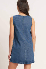 ARTISAN-INSPIRED DENIM MINI SHIFT DRESS - Flying Tomato - Flyclothing LLC