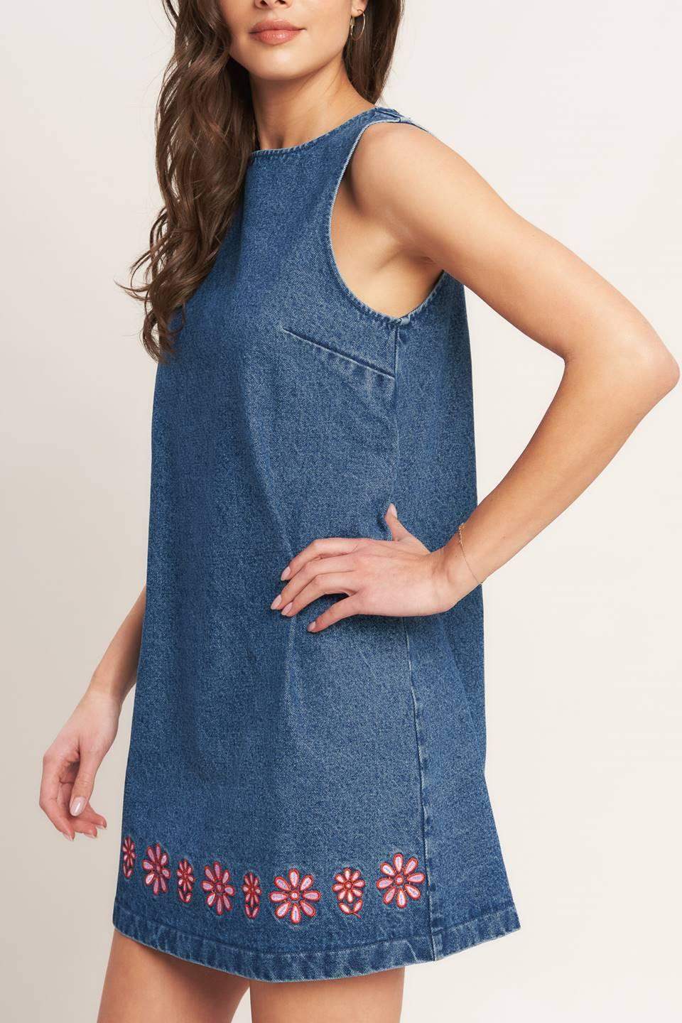 ARTISAN-INSPIRED DENIM MINI SHIFT DRESS - Flying Tomato - Flyclothing LLC