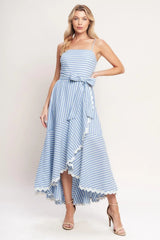 TIED TO YOU STRIPED WOVEN MIDI DRESS - Flying Tomato - Flyclothing LLC