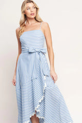 TIED TO YOU STRIPED WOVEN MIDI DRESS - Flying Tomato - Flyclothing LLC