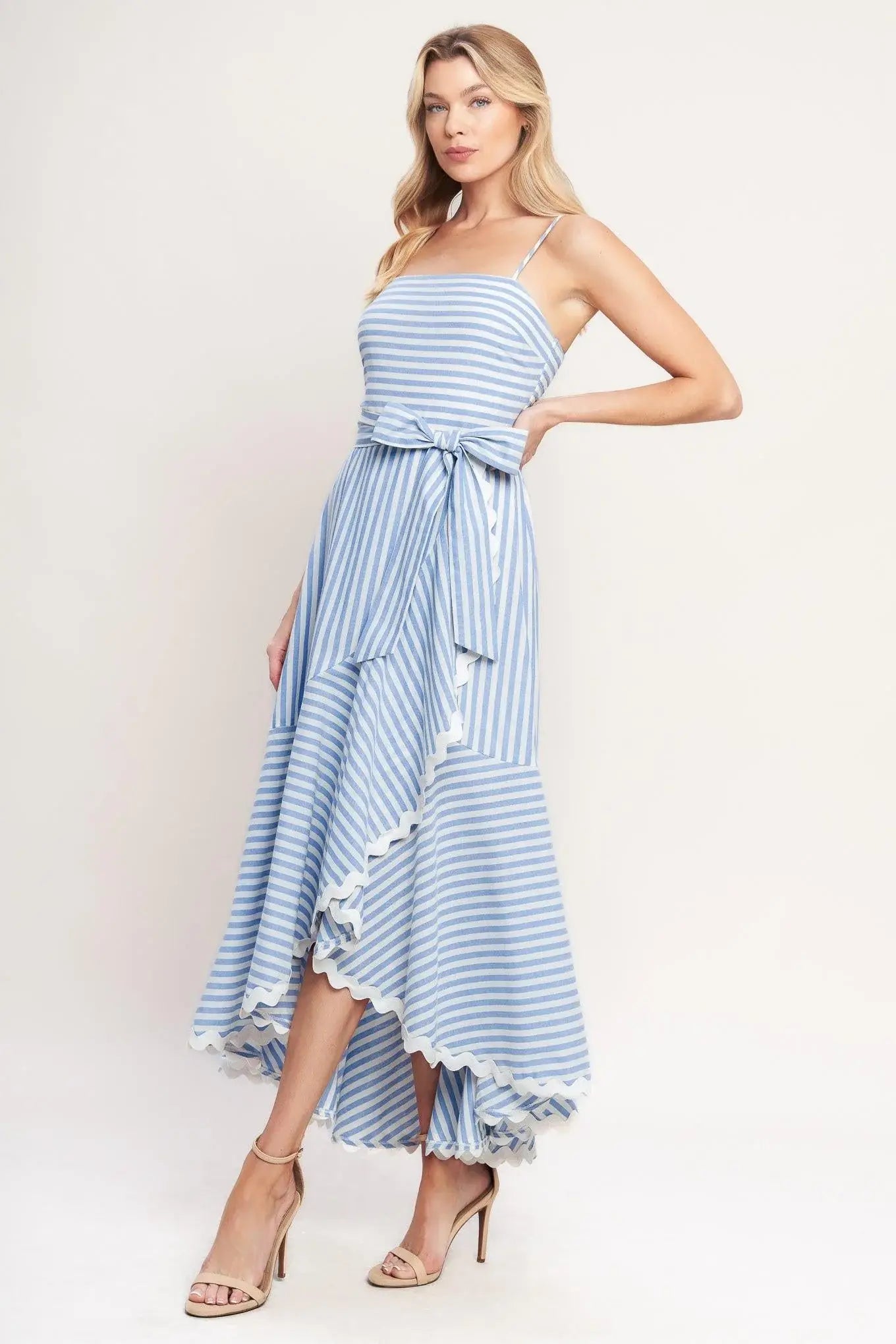 TIED TO YOU STRIPED WOVEN MIDI DRESS - Flying Tomato - Flyclothing LLC