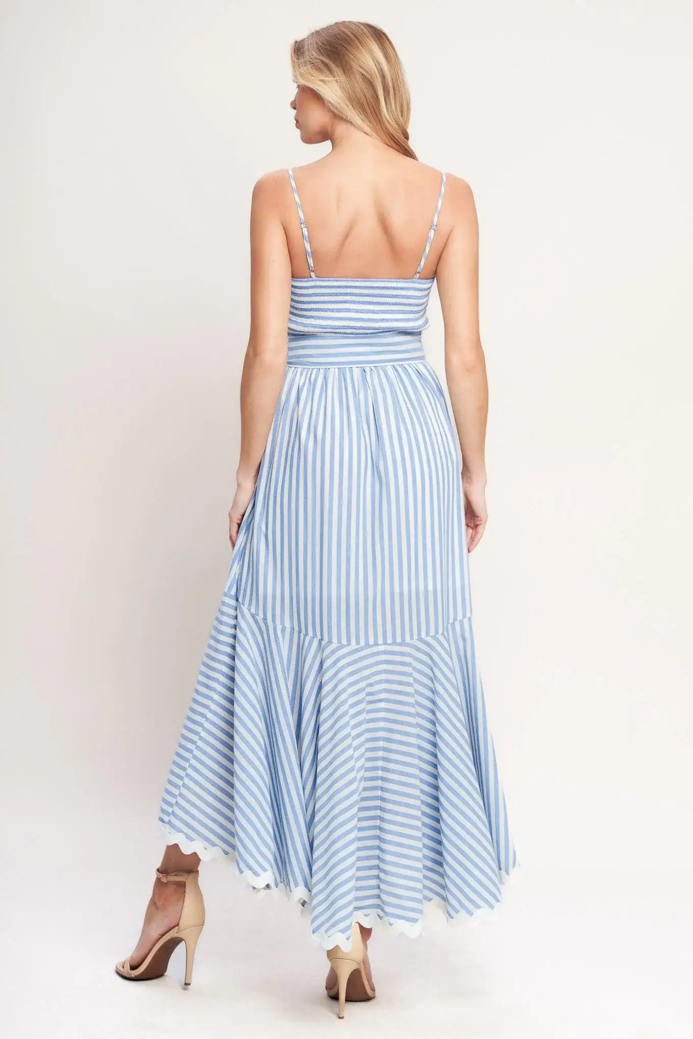 TIED TO YOU STRIPED WOVEN MIDI DRESS - Flying Tomato - Flyclothing LLC