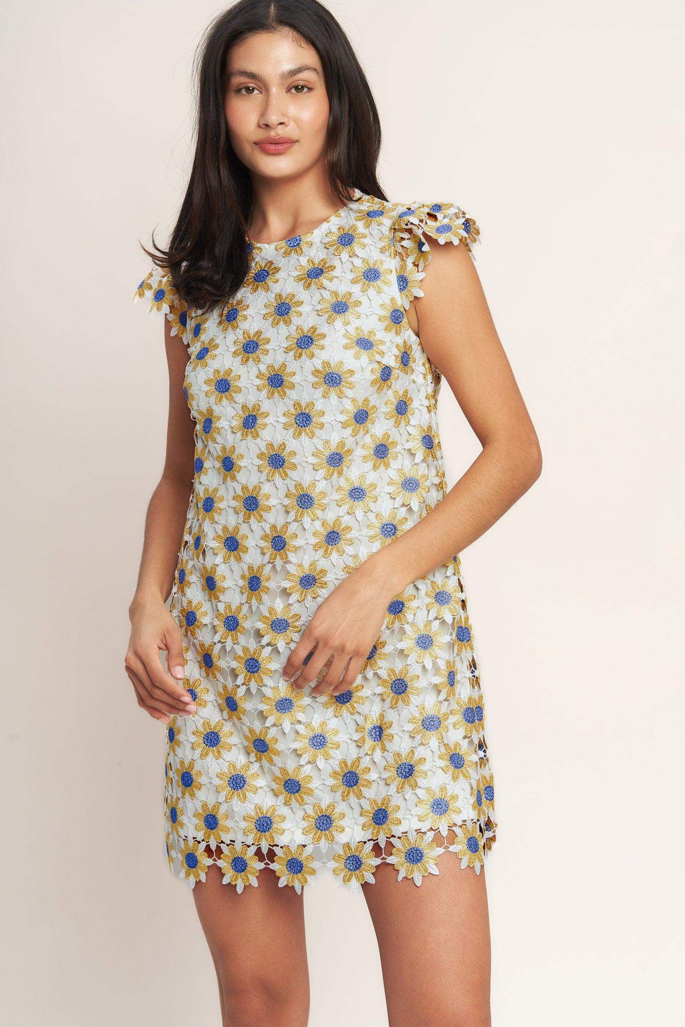 LITTLE RAY OF JOY WOVEN LACE MINI SHIFT DRESS - Flying Tomato - Flyclothing LLC