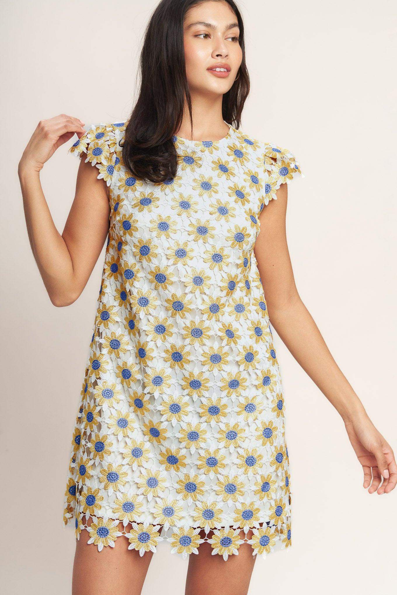 LITTLE RAY OF JOY WOVEN LACE MINI SHIFT DRESS - Flying Tomato - Flyclothing LLC