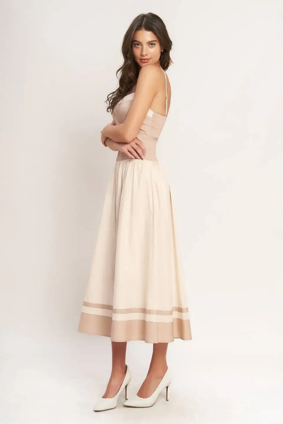 SPRING HARMONY COLOR BLOCKED MIDI DRESS - Flying Tomato - Flyclothing LLC