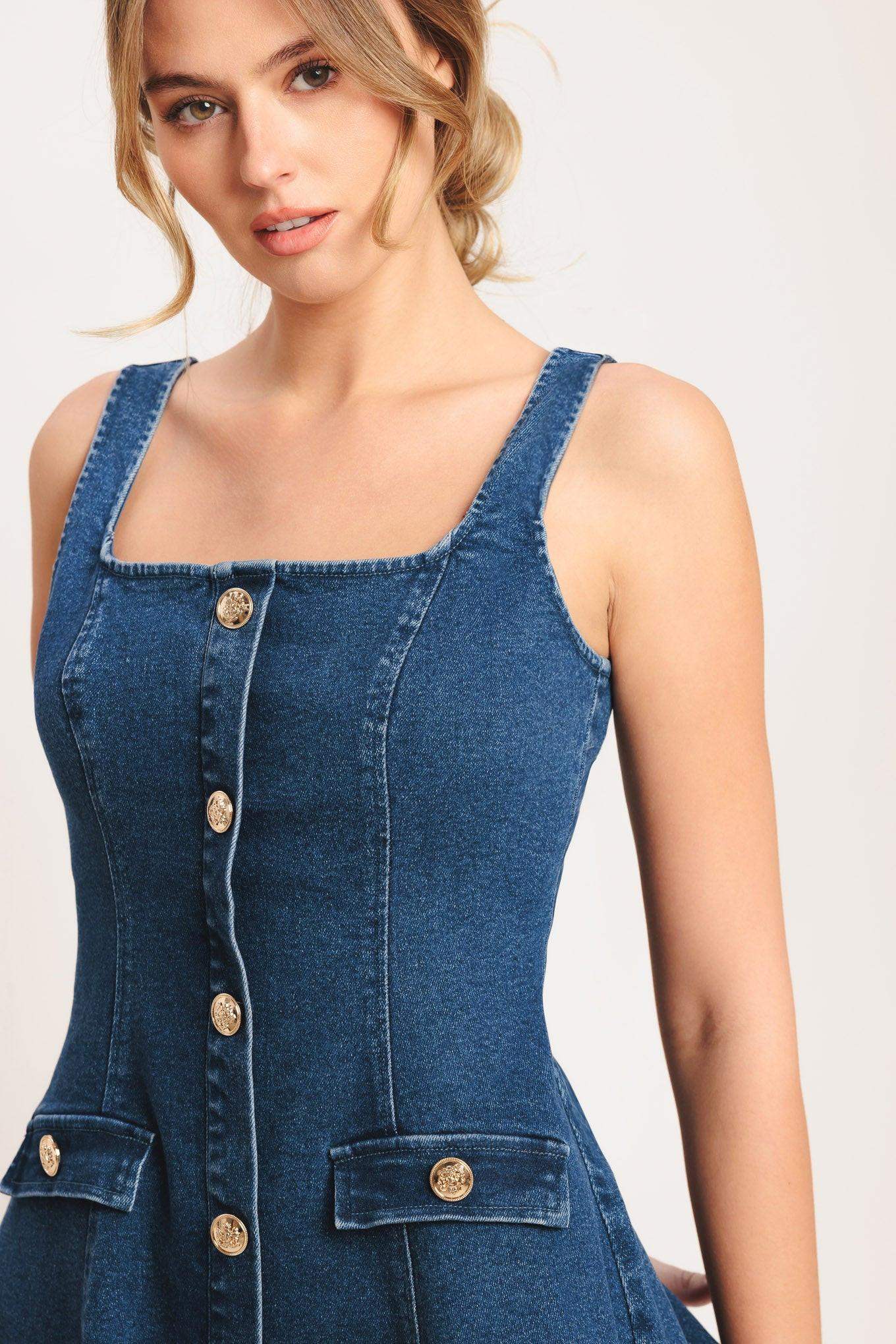 URBAN POLISH DENIM MINI DRESS - Flying Tomato - Flyclothing LLC