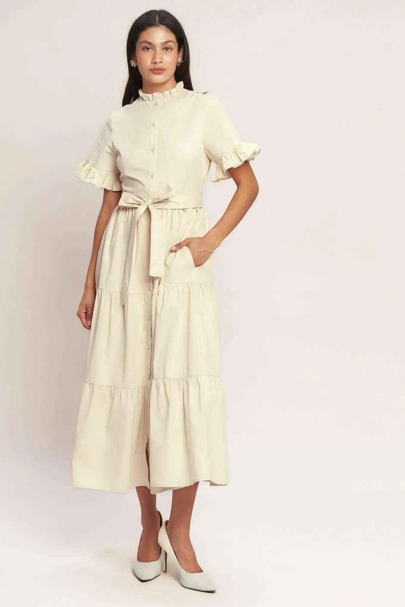 FEELS LIKE A COMPLIMENT WOVEN MIDI DRESS - Flying Tomato - Flyclothing LLC