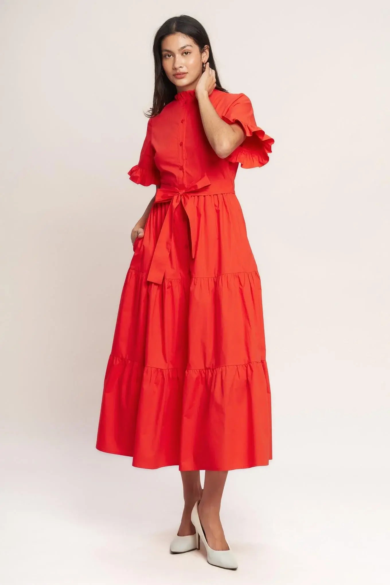 FEELS LIKE A COMPLIMENT WOVEN MIDI DRESS - Flying Tomato - Flyclothing LLC