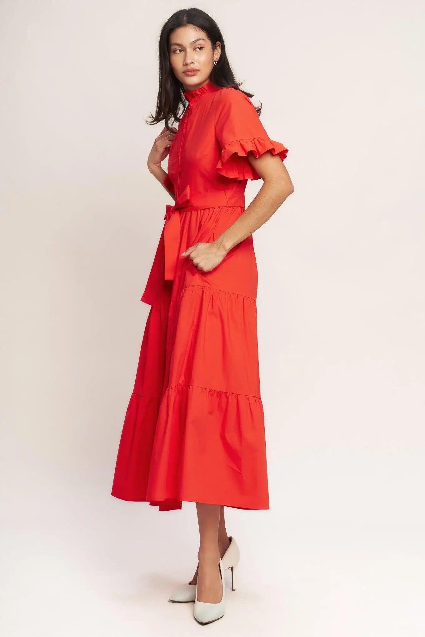 FEELS LIKE A COMPLIMENT WOVEN MIDI DRESS - Flying Tomato - Flyclothing LLC