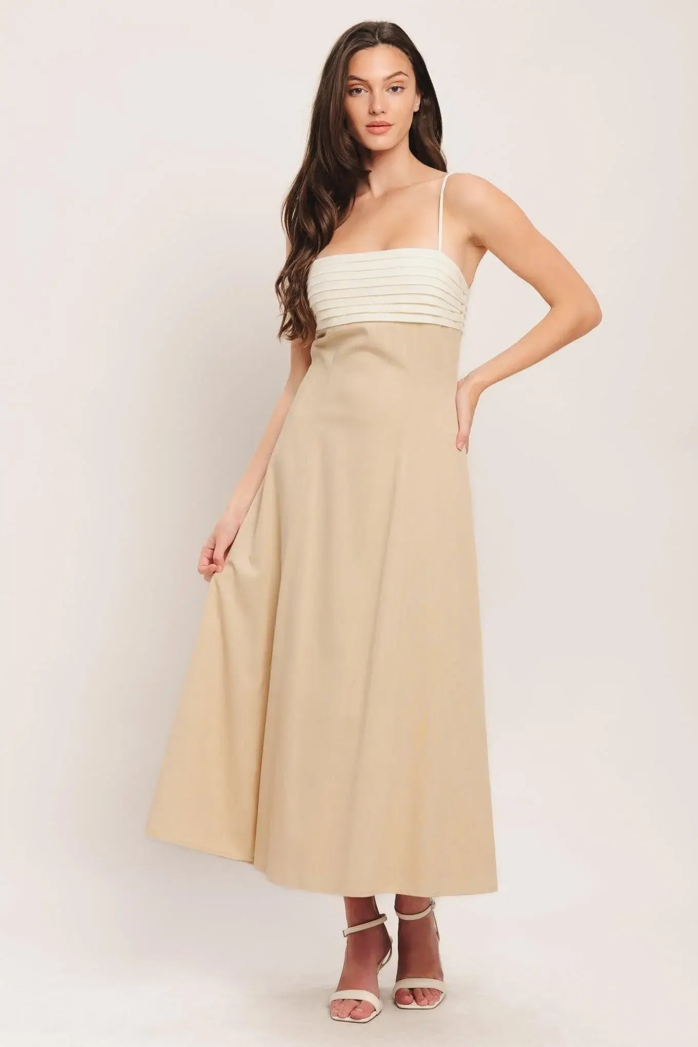 QUIET LUXE MOMENT WOVEN MIDI DRESS - Flying Tomato - Flyclothing LLC