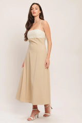 QUIET LUXE MOMENT WOVEN MIDI DRESS - Flying Tomato - Flyclothing LLC