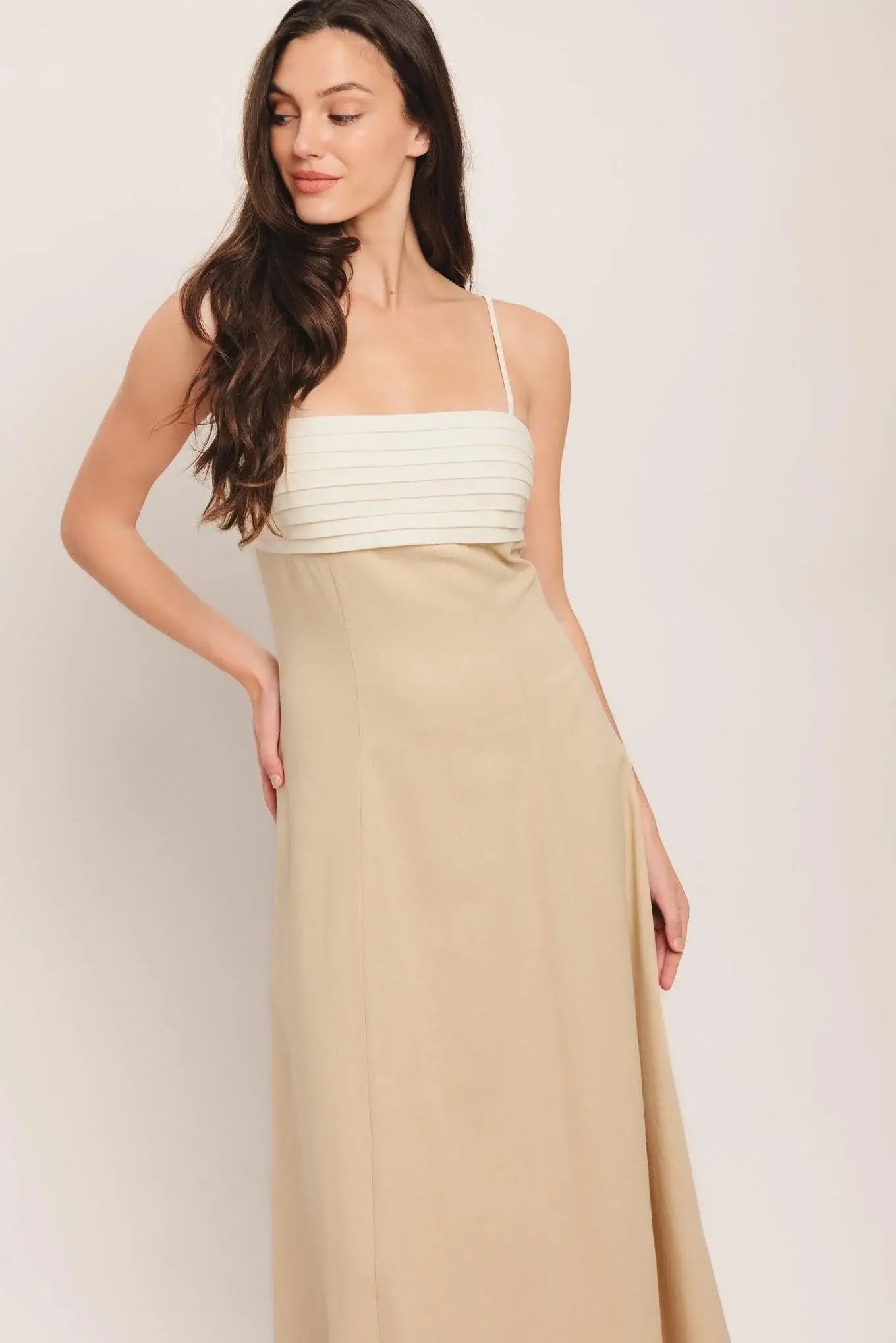 QUIET LUXE MOMENT WOVEN MIDI DRESS - Flying Tomato - Flyclothing LLC