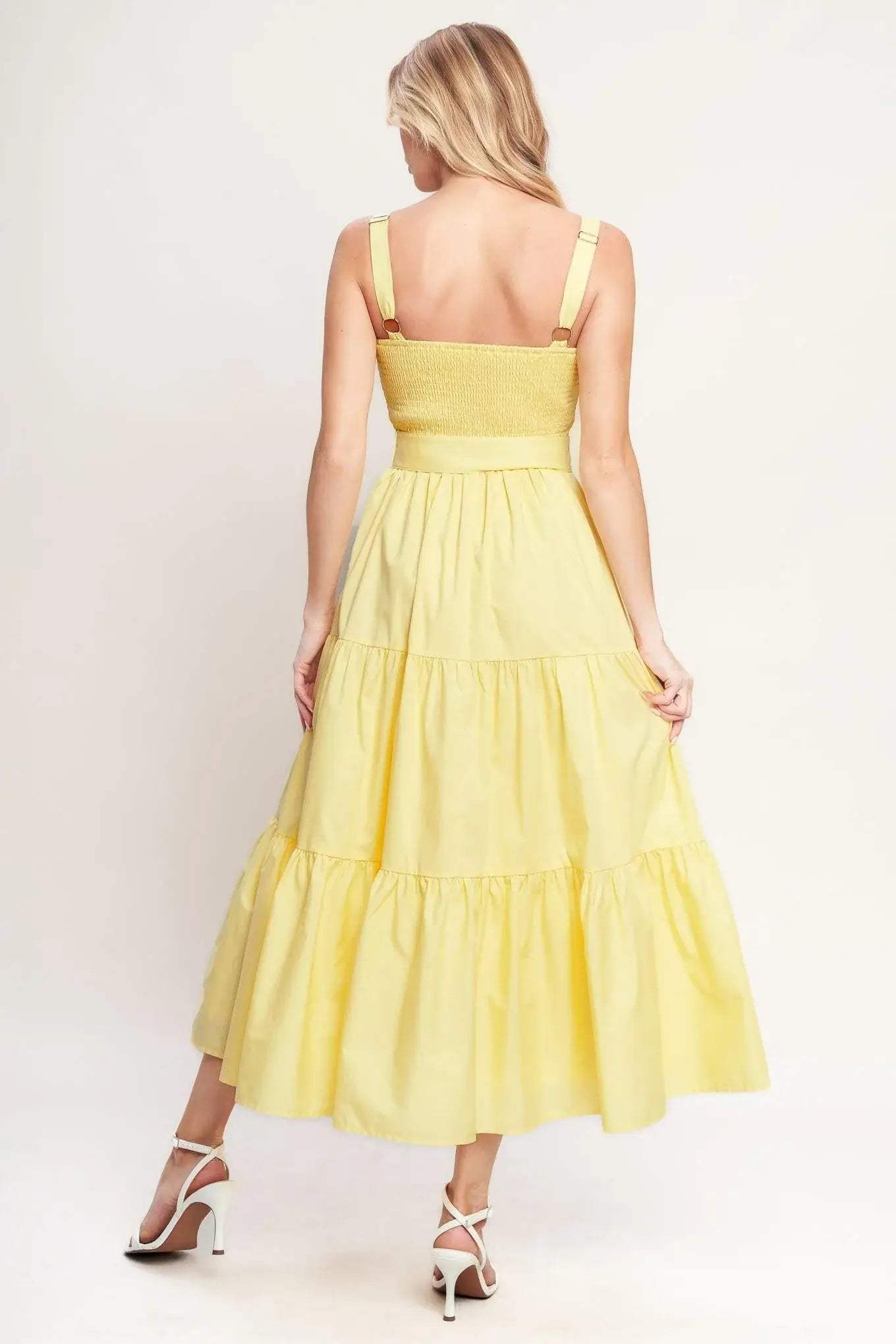 SUNSHINE SERENADE WOVEN MIDI DRESS - Flying Tomato - Flyclothing LLC